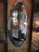 specchiera ovale rilegata con tecnica Tiffany